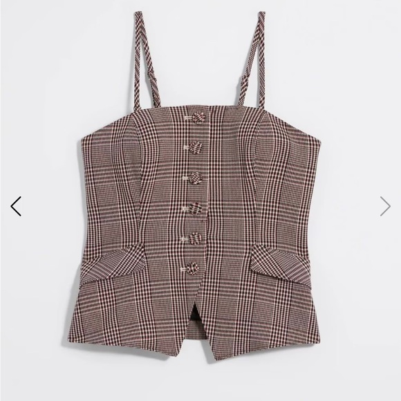 Plaid Strapless Button-Up Top - Picture 4 of 6